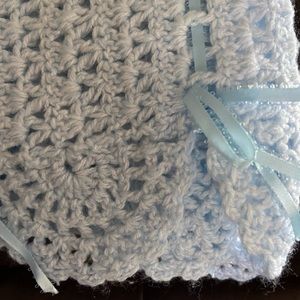Baby blue crocheted baby blanket